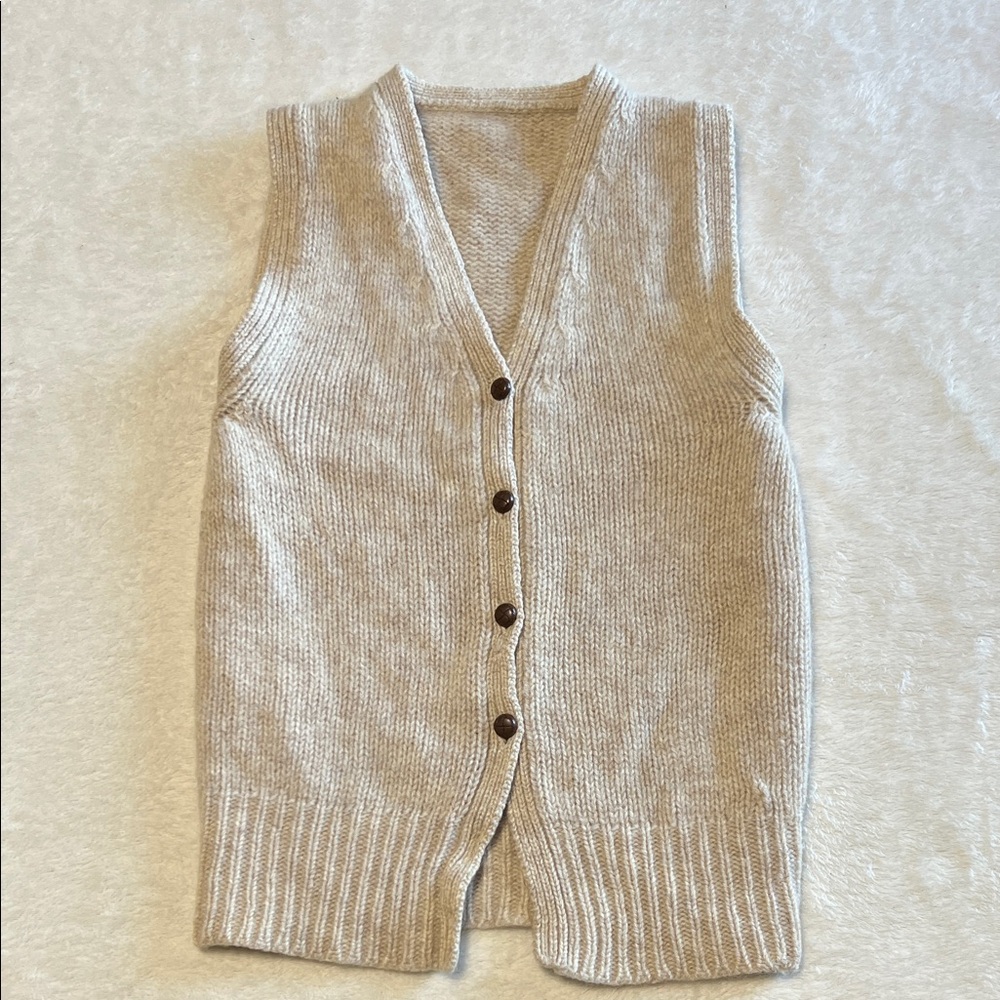 Children’s Beige Knit Button-Up Vest Handmade Grandpa core Cabin Core Cozy Fall